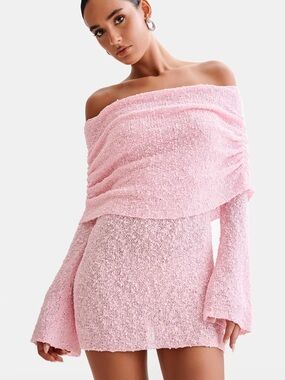 Meshki Pink Off-Shoulder Knit Mini Dress